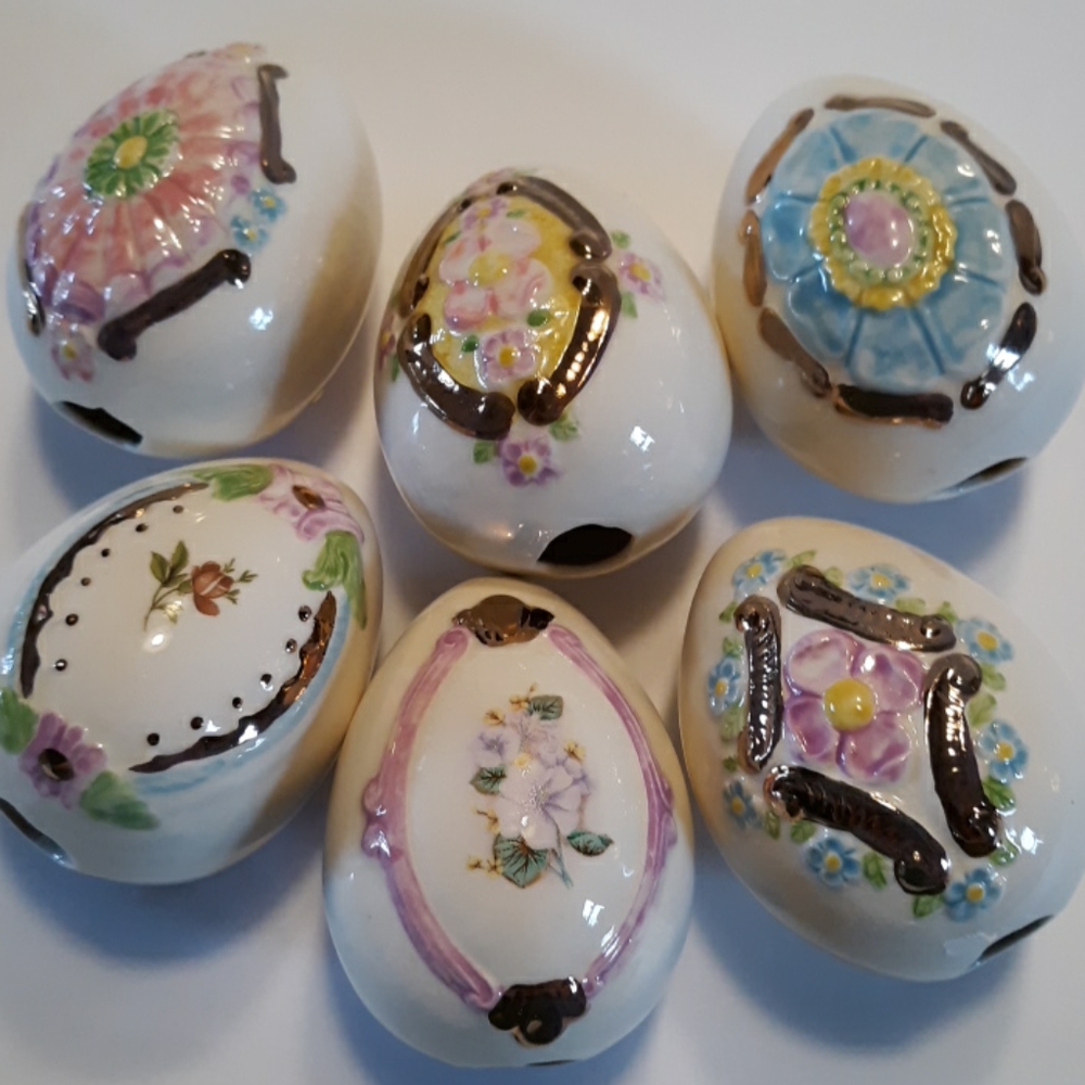 Easter Ceramic Six Eggs Floral Design